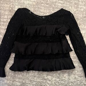 J. Crew Black Lace Pleated Blouse